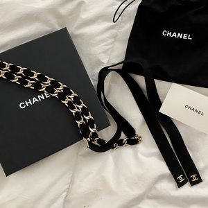 Chanel Grosgrain & Brushed Gold Metal Chain Belt